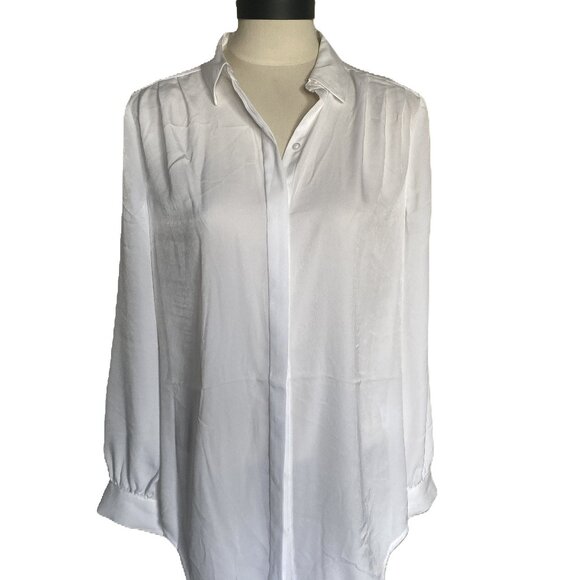 NWT EXPRESS Pleated Shoulder White Tunic Portofino Blouse - Picture 1 of 7